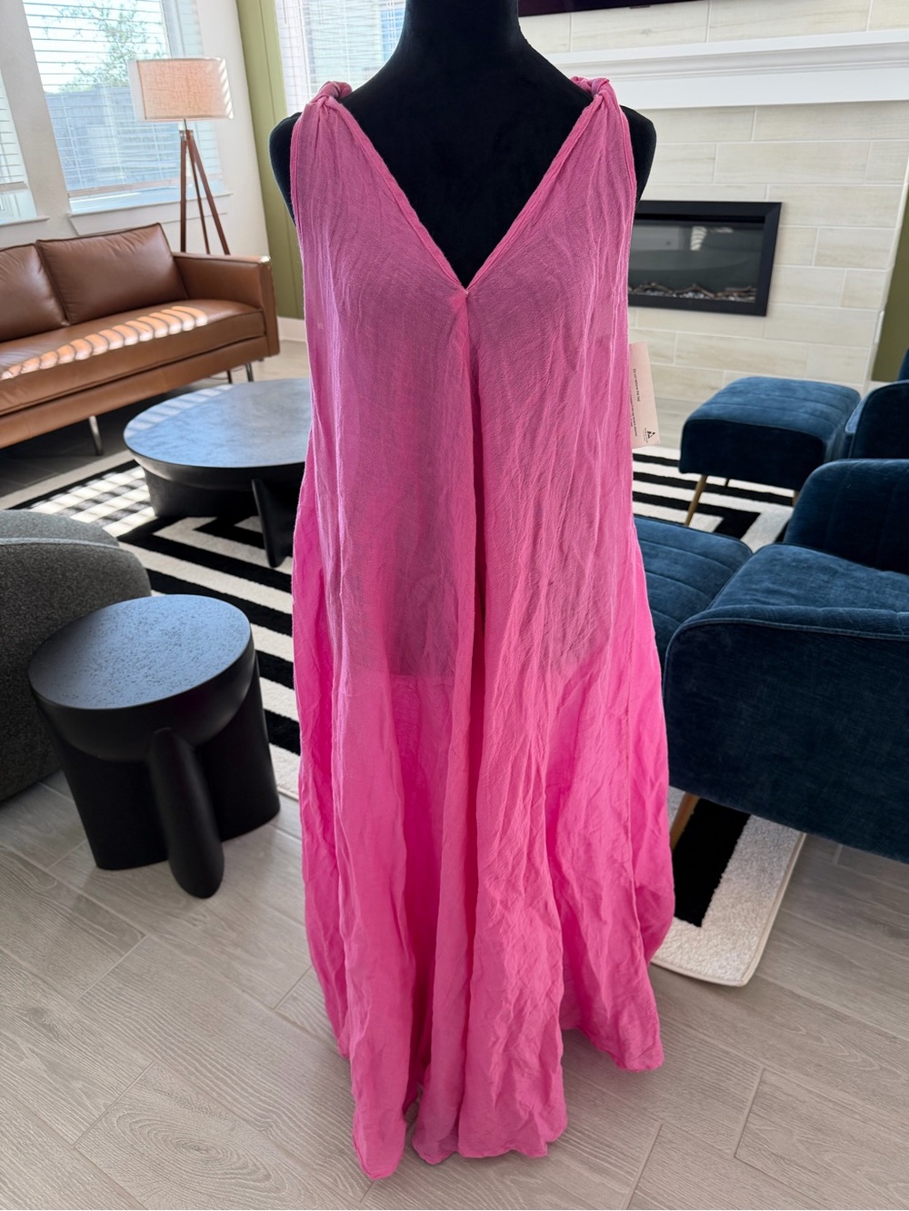 PEARL & CAVIAR Hot Pink Cotton Linen Gauzy Dress Size M/L NWT